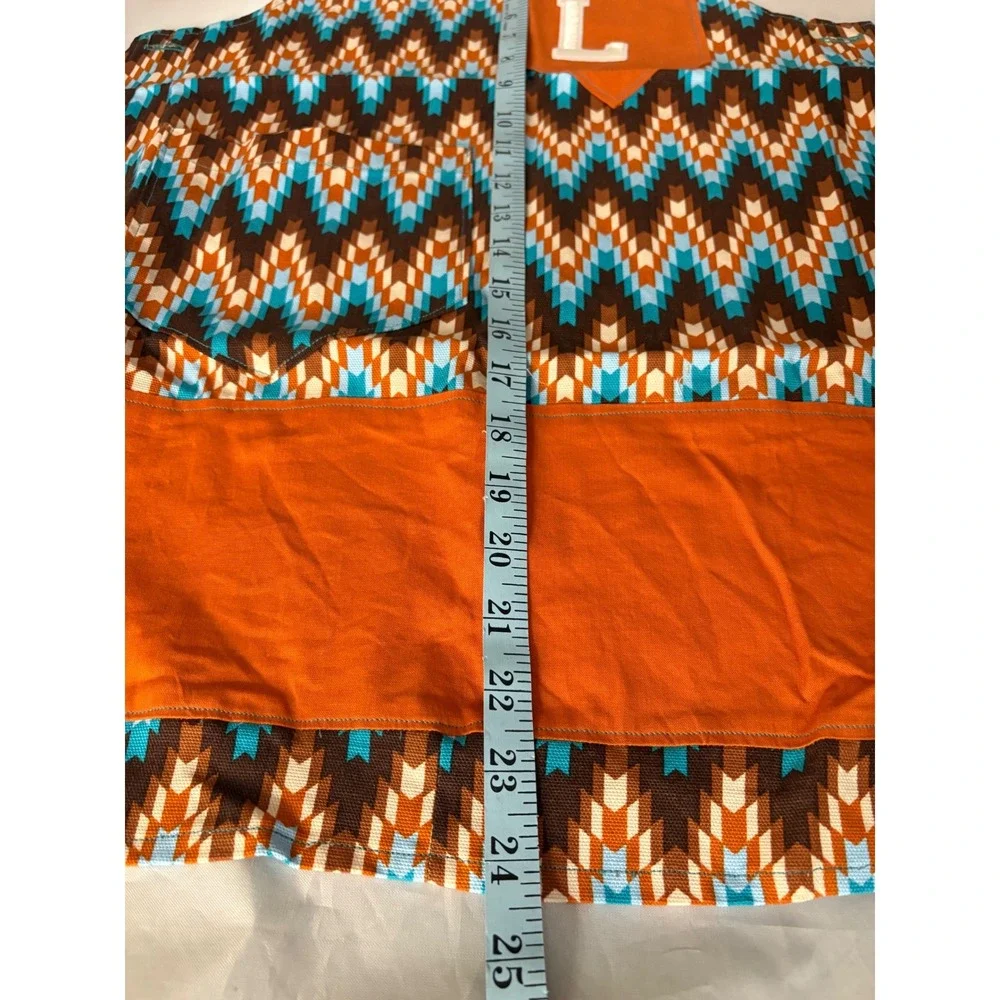 Handmade Kids Apron Initial L Brown Blue Orange Chevron Pattern Crafting Cooking